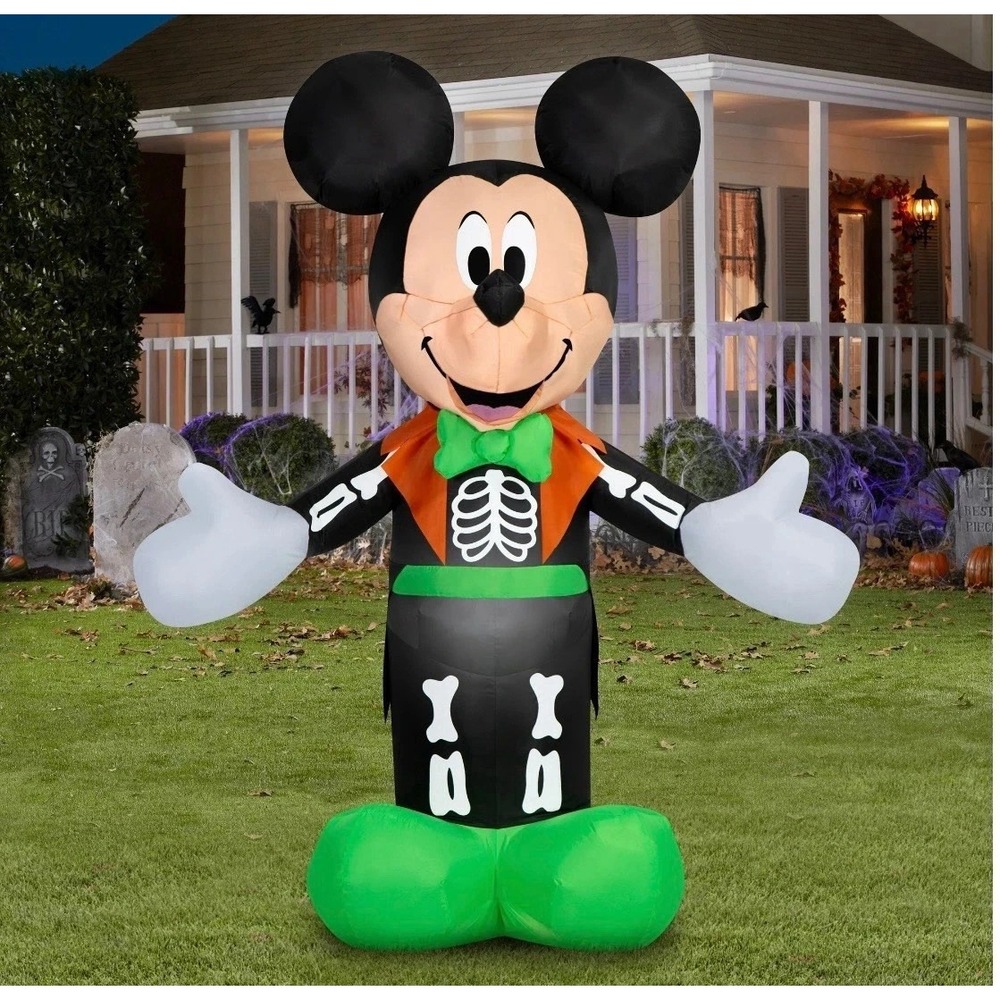 Disney Mickey Mouse 5 Ft Halloween Airblown Inflatable Skeleton Lights Up New